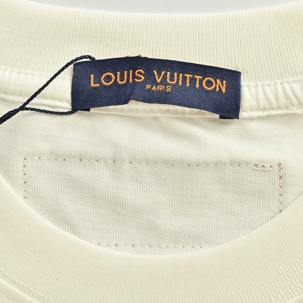Louis Vuitton 25FW Hem Four-Leaf Clover Ink Splash Print Long Sleeve T-Shirt White