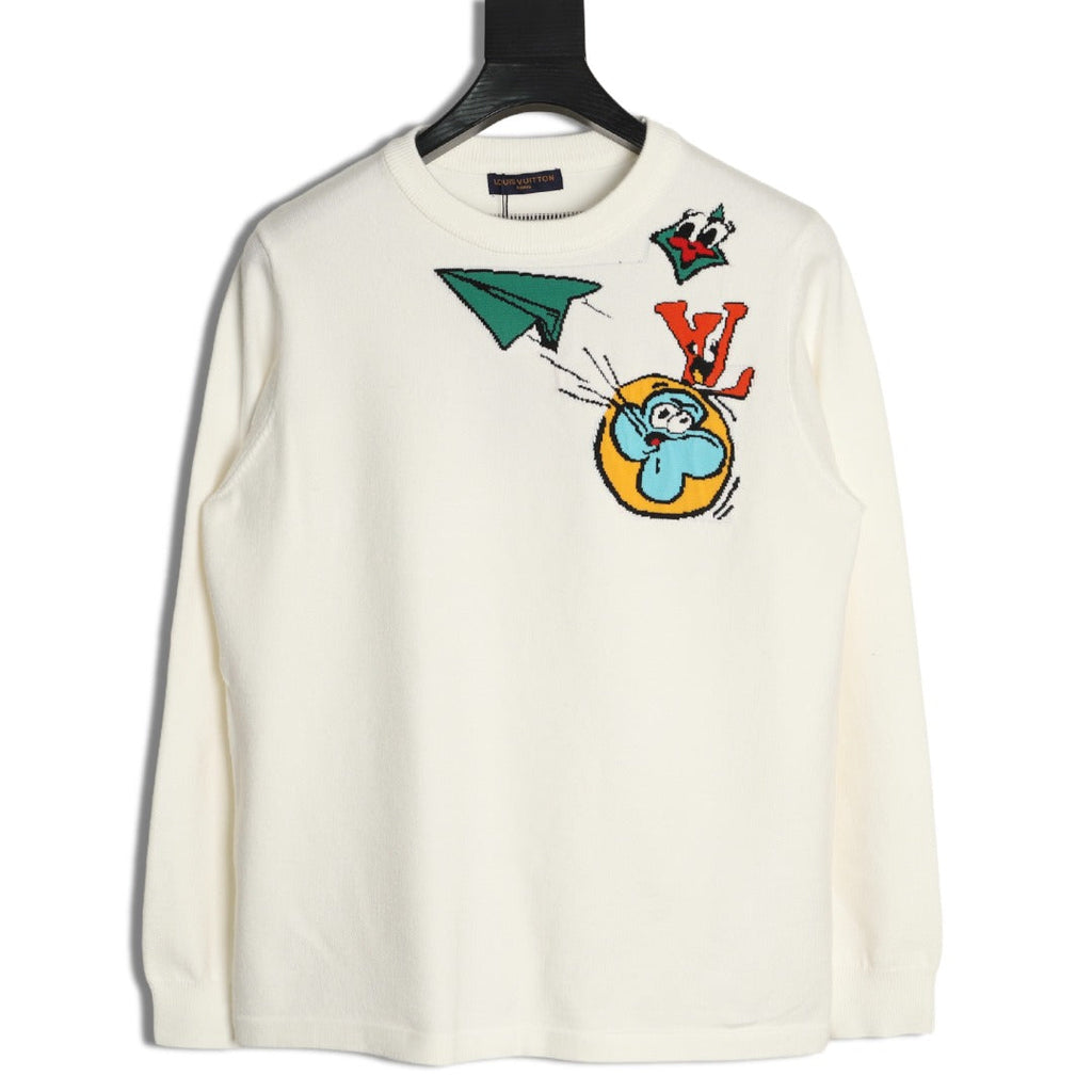 Louis Vuitton 25FW Paper Plane Graphic Knit Sweater - Ivory