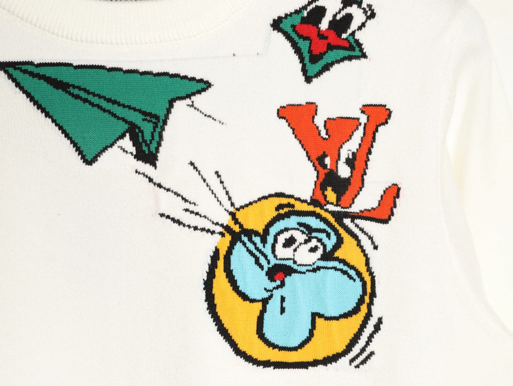 Louis Vuitton 25FW Paper Plane Graphic Knit Sweater - Ivory